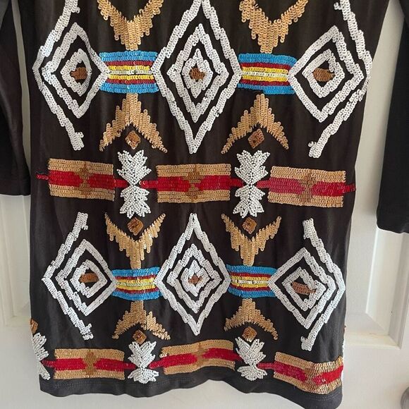 New Boston Proper Sequin 3/4 Sleeve Tunic Top Women’s Sz Large Native American - Picture 5 of 6